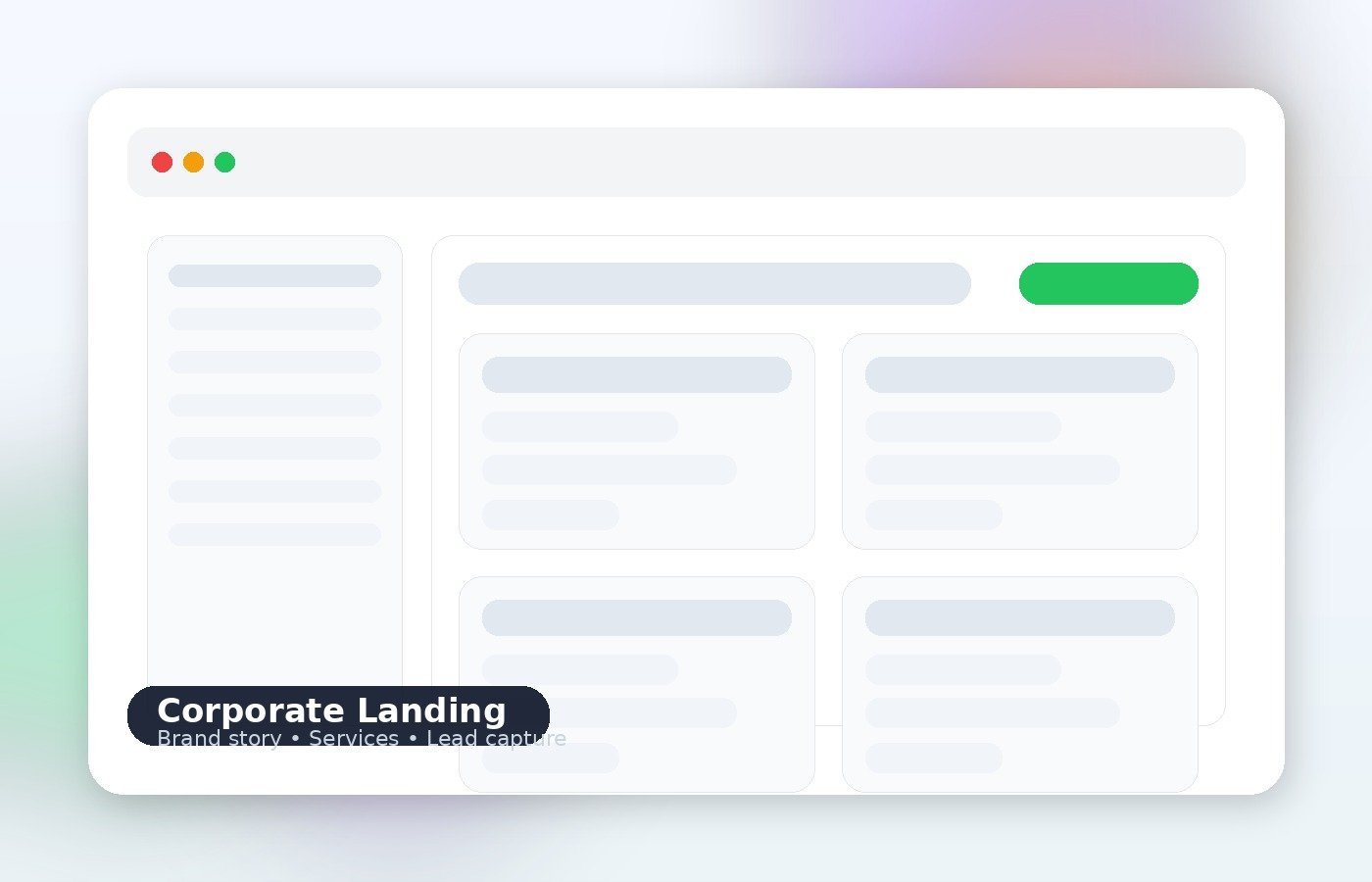 Corporate landing mockup